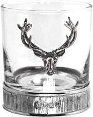 English Pewter Company Double Whiskey Glass Tumbler Set with Pewter Majestic Stag Head and Base [STAG204] - British D'sire