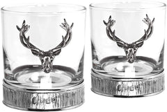 English Pewter Company Double Whiskey Glass Tumbler Set with Pewter Majestic Stag Head and Base [STAG204] - British D'sire