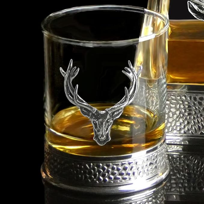 English Pewter Company Regal Stag Whisky Tumbler Glass with Pewter Base [DEC033] - British D'sire