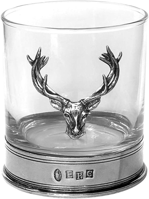 English Pewter Company Stag Head Whisky Glass Tumbler with Pewter Base [STAG104] - British D'sire