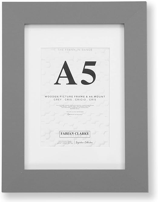 Fabian Clarke London Grey Picture Frame with White Mount | Fits Poster Photo Print or Certificate with Safety Glass Hang on Wall in Portrait or Landscape - Housings & Frames - British D'sire