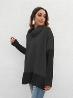 Famulily Cowl Neck Womens Color Block Long Sleeve Hoodies Oversized Sweatshirt Pullover Top With Drawstring - British D'sire