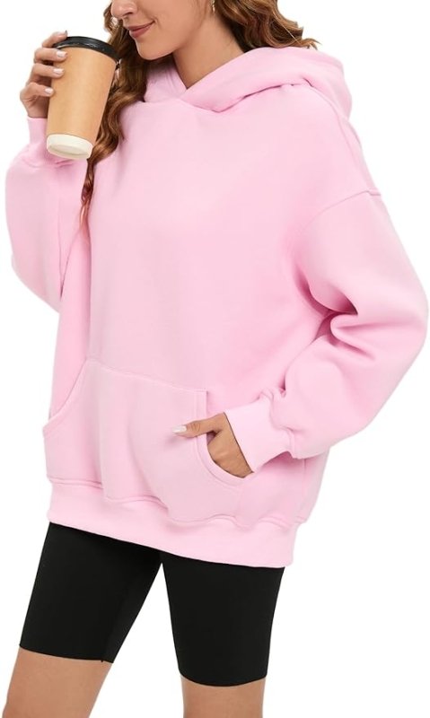 Famulily Ladies Oversized Hoodies Pullover Long Sleeve Sweatshirt Autumn Winter Thermal Fleece Tops with Pockets - British D'sire