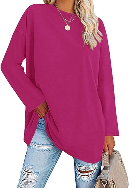 Famulily Women's Basic Long Sleeve Cotton T Shirts Simple Solid