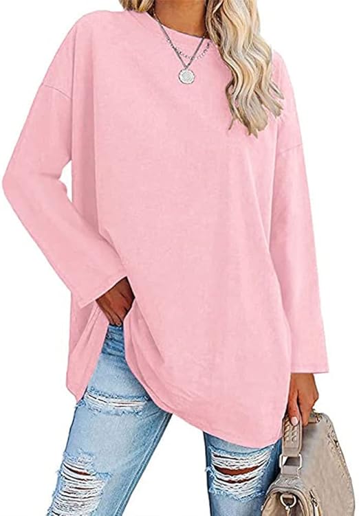 Famulily Women's Basic Long Sleeve Cotton T Shirts Simple Solid Color Comfy V Neck Loose Baggy Tunic Tee Shirts Tops - Women's Top - British D'sire