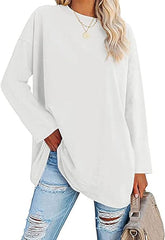 Famulily Women's Basic Long Sleeve Cotton T Shirts Simple Solid Color Comfy V Neck Loose Baggy Tunic Tee Shirts Tops - Women's Top - British D'sire