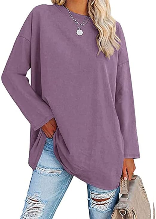 Famulily Women's Basic Long Sleeve Cotton T Shirts Simple Solid Color Comfy V Neck Loose Baggy Tunic Tee Shirts Tops - Women's Top - British D'sire
