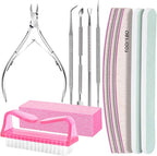 FANDAMEI 12 Pcs Nail Files Set, Nail Buffer Blocks with Cuticle Remover- Cuticle Nippers Cuticle Pusher, Nail File and Buffer Set for Manicure & Pedicure Tools, 100/180 Nail Files for Natural Nails - British D'sire
