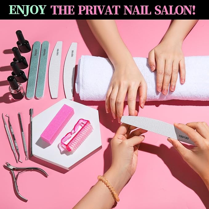 FANDAMEI 12 Pcs Nail Files Set, Nail Buffer Blocks with Cuticle Remover- Cuticle Nippers Cuticle Pusher, Nail File and Buffer Set for Manicure & Pedicure Tools, 100/180 Nail Files for Natural Nails - British D'sire