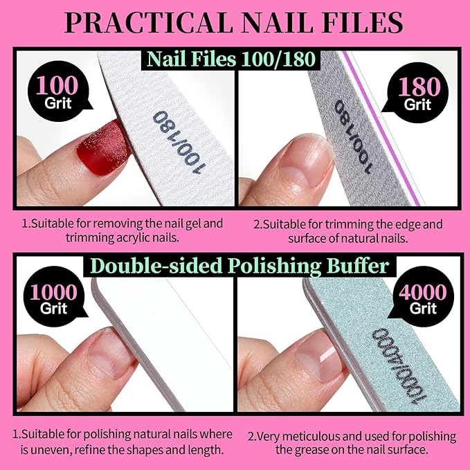 FANDAMEI 12 Pcs Nail Files Set, Nail Buffer Blocks with Cuticle Remover- Cuticle Nippers Cuticle Pusher, Nail File and Buffer Set for Manicure & Pedicure Tools, 100/180 Nail Files for Natural Nails - British D'sire