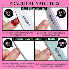 FANDAMEI 12 Pcs Nail Files Set, Nail Buffer Blocks with Cuticle Remover- Cuticle Nippers Cuticle Pusher, Nail File and Buffer Set for Manicure & Pedicure Tools, 100/180 Nail Files for Natural Nails - British D'sire