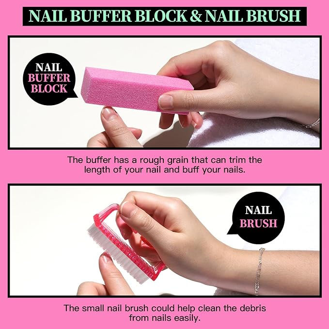 FANDAMEI 12 Pcs Nail Files Set, Nail Buffer Blocks with Cuticle Remover- Cuticle Nippers Cuticle Pusher, Nail File and Buffer Set for Manicure & Pedicure Tools, 100/180 Nail Files for Natural Nails - British D'sire