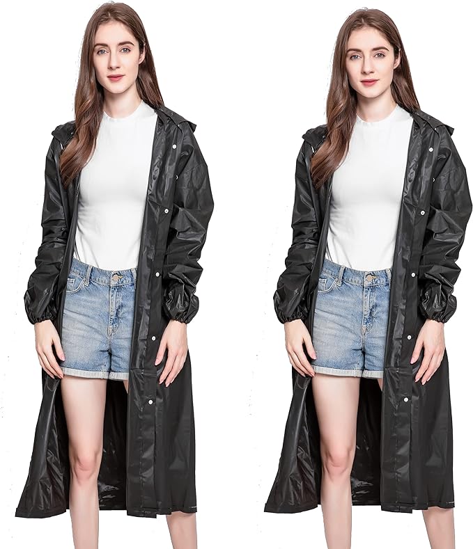 Fantalon Raincoat, [2 Pack] Portable EVA Rain Coats Reusable Rain Poncho with Hood and Elastic Cuff Sleeves for Men & Women - British D'sire Main image