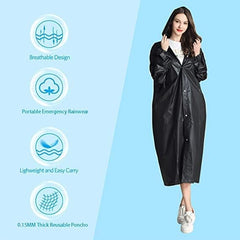 Fantalon Raincoat, [2 Pack] Portable EVA Rain Coats Reusable Rain Poncho with Hood and Elastic Cuff Sleeves for Men & Women - British D'sire