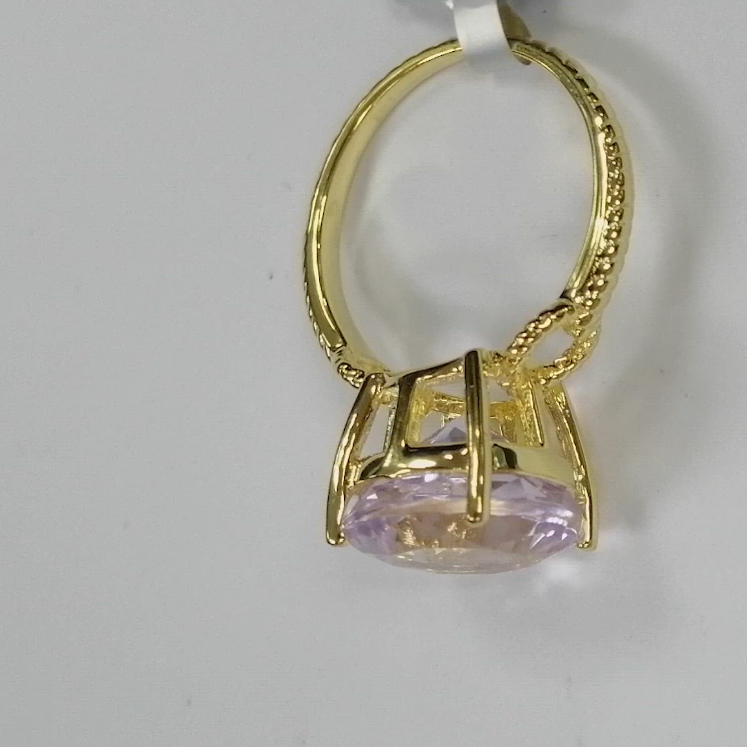 Pearlz Gallery Rose de France Amethyst Ring for Women – 12mm Round Cut Purple Gemstone – Yellow Gold-Plated 925 Sterling Silver Elegant Gift Jewelry