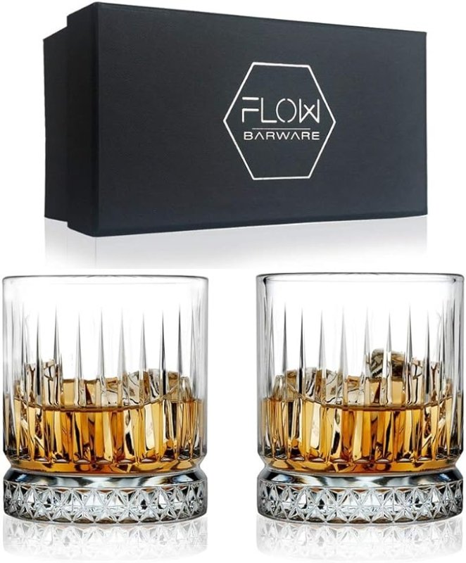 FLOW Barware GEO Whiskey Glasses | 350ml Whisky Glass | Set of 2 Whiskey Glasses | Whisky Tumbler for Scotch, Bourbon, Gin & Tonic & Negroni Cocktail | Whiskey Glassware Gift Set - British D'sire Main image