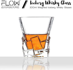FLOW Barware Iceberg Whiskey Glasses Set of 2, Whisky Glass Gift Set with Unique Design & Heavy Base | Whiskey Tumblers for Scotch Bourbon Gin & Vodka - British D'sire