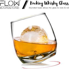 FLOW Barware Rocking Whiskey Glass | Whiskey Gift Set with Whiskey Glass & Ice Ball Mould | Whisky Glass Gifts for Men | Birthday, Father's Day Gift, Christmas | Whiskey Glass Set - British D'sire