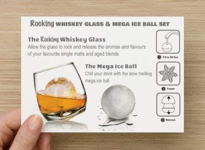FLOW Barware Rocking Whiskey Glass | Whiskey Gift Set with Whiskey Glass & Ice Ball Mould | Whisky Glass Gifts for Men | Birthday, Father's Day Gift, Christmas | Whiskey Glass Set - British D'sire