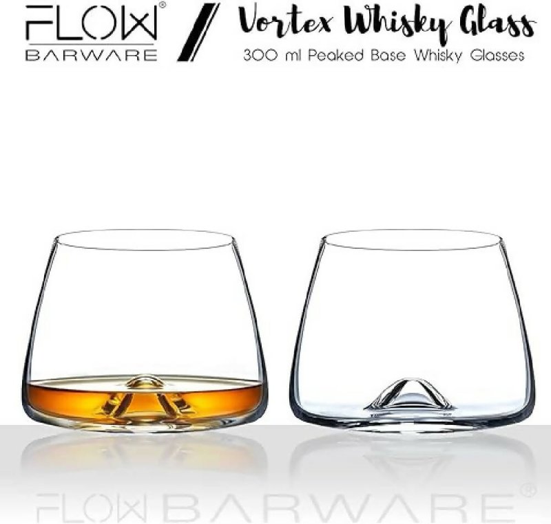 FLOW Barware Vortex Whiskey Tasting Glass Set of 2 Handblown Snifter Crystal Whisky Glasses | Unique Swirl Design Whisky Nosing Glass for Scotch - Glasswares & Drinkwares - British D'sire