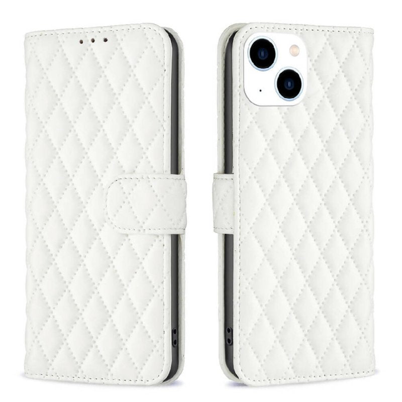For iPhone 15 Diamond Lattice Wallet Flip Leather Phone Case(White) - 15 Diamond Lattice Wallet Flip Leather Phone Case - British D'sire Main image