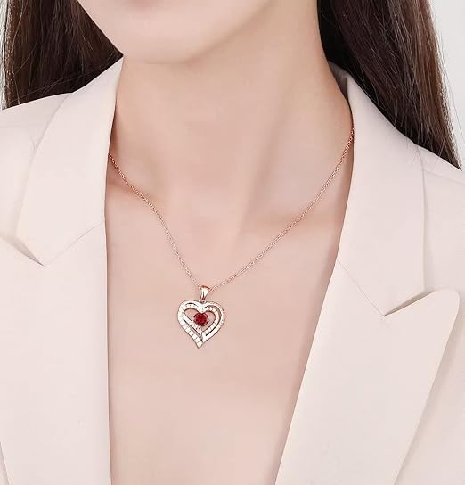 Forever Love Heart Pendant Necklaces for Women 925 Sterling Silver with Birthstone Swarovski Crystal - Women's Necklaces & Pendants - British D'sire