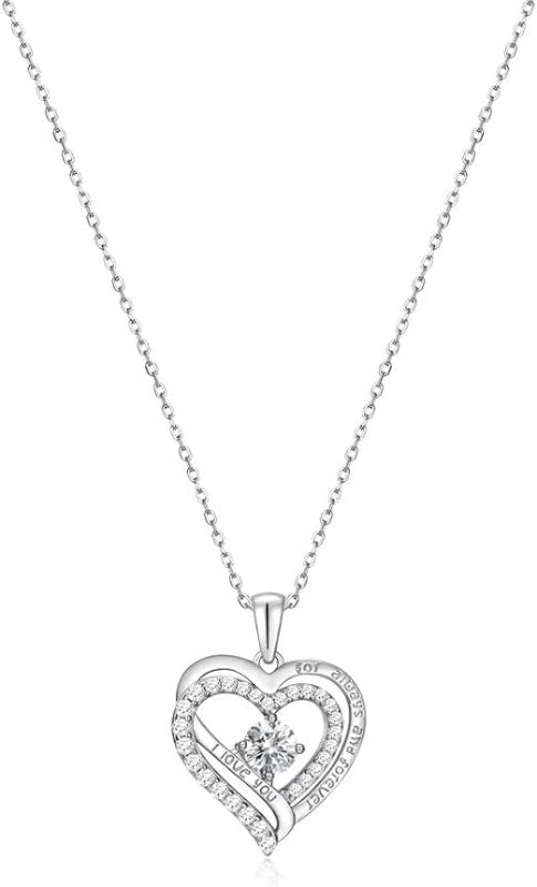 Forever Love Heart Pendant Necklaces for Women 925 Sterling Silver with Birthstone Swarovski Crystal - Women's Necklaces & Pendants - British D'sire