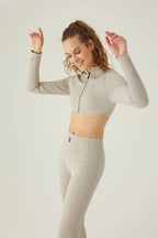 Form & Grace Contrast Zip Front Longsleeve Cropped Jacket Dove Grey - Women's Jacket - British D'sire