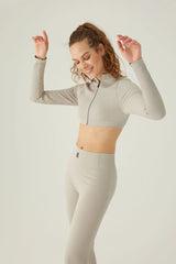 Form & Grace Contrast Zip Front Longsleeve Cropped Jacket Dove Grey - Women's Jacket - British D'sire