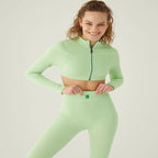 Form & Grace Contrast Zip Front Longsleeve Cropped Jacket Pistachio - Women's Jacket - British D'sire
