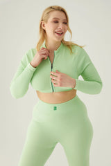 Form & Grace Contrast Zip Front Longsleeve Cropped Jacket Pistachio - Women's Jacket - British D'sire
