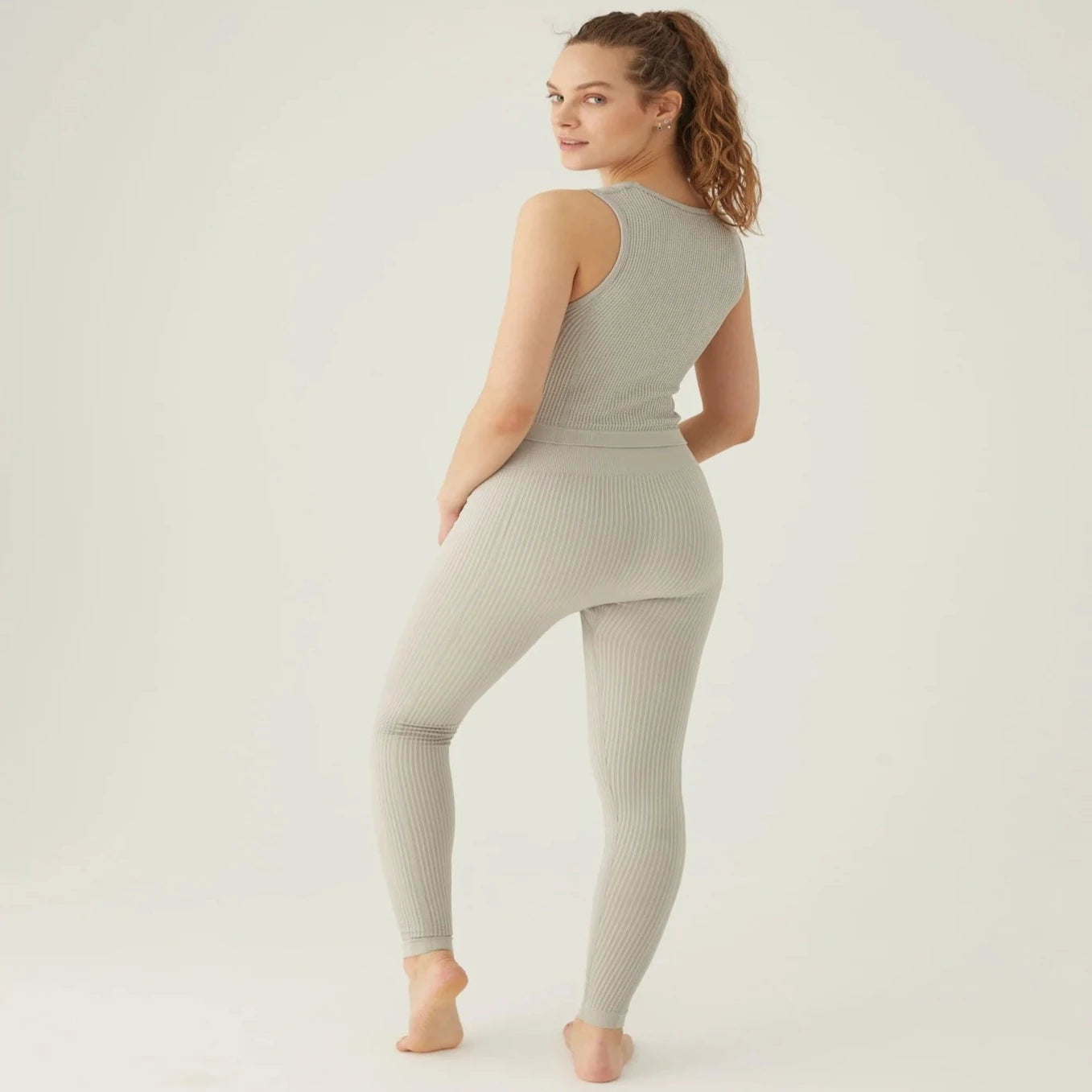 Form & Grace Ribbed Seamless Sports Top With Panel Details Dove Grey - Womens Tees & Blouses - British D'sire