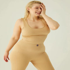 Form & Grace Ribbed Seamless Sports Top With Panel Details Latte - Womens Tees & Blouses - British D'sire
