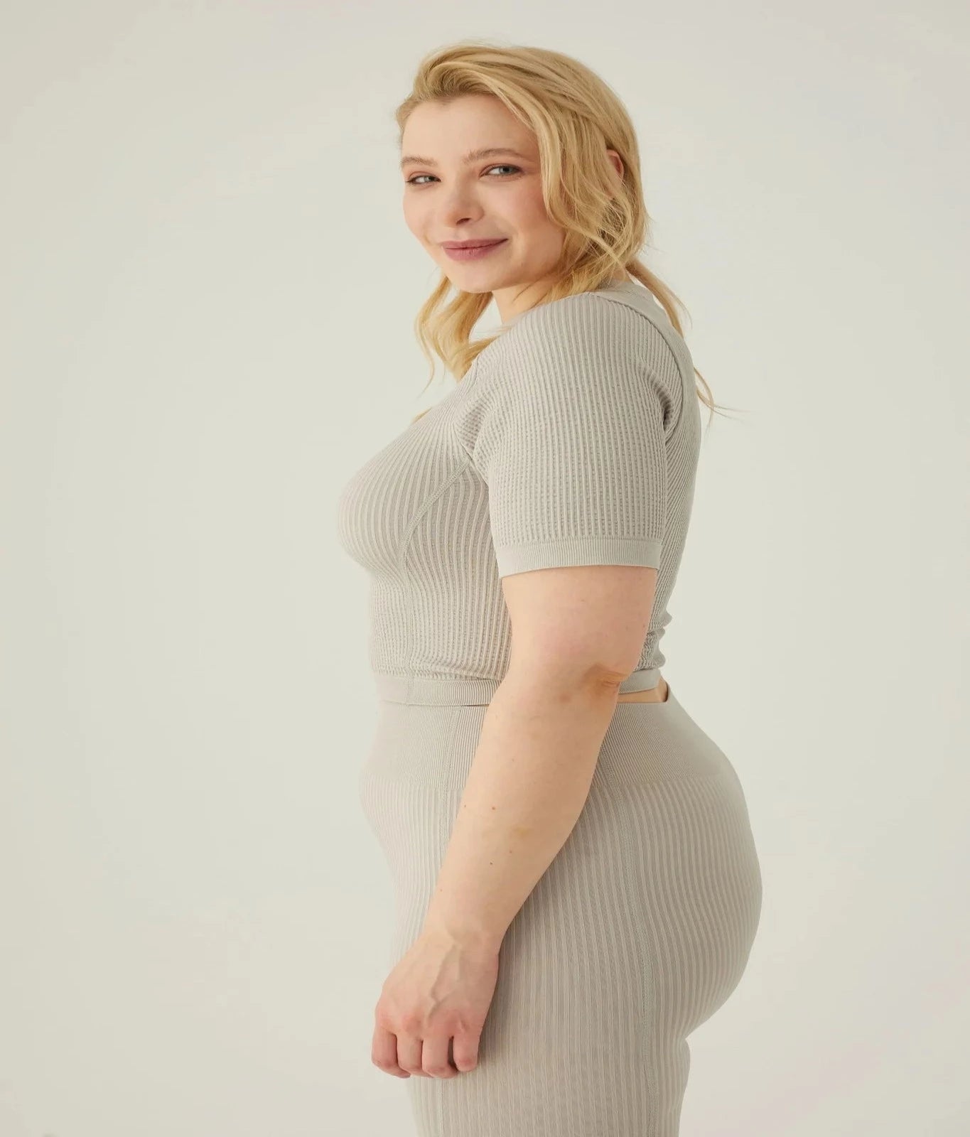 Form & Grace Scoopneck Ribbed Seamless Shortsleeve Top Dove Grey - Womens Tees & Blouses - British D'sire Main image