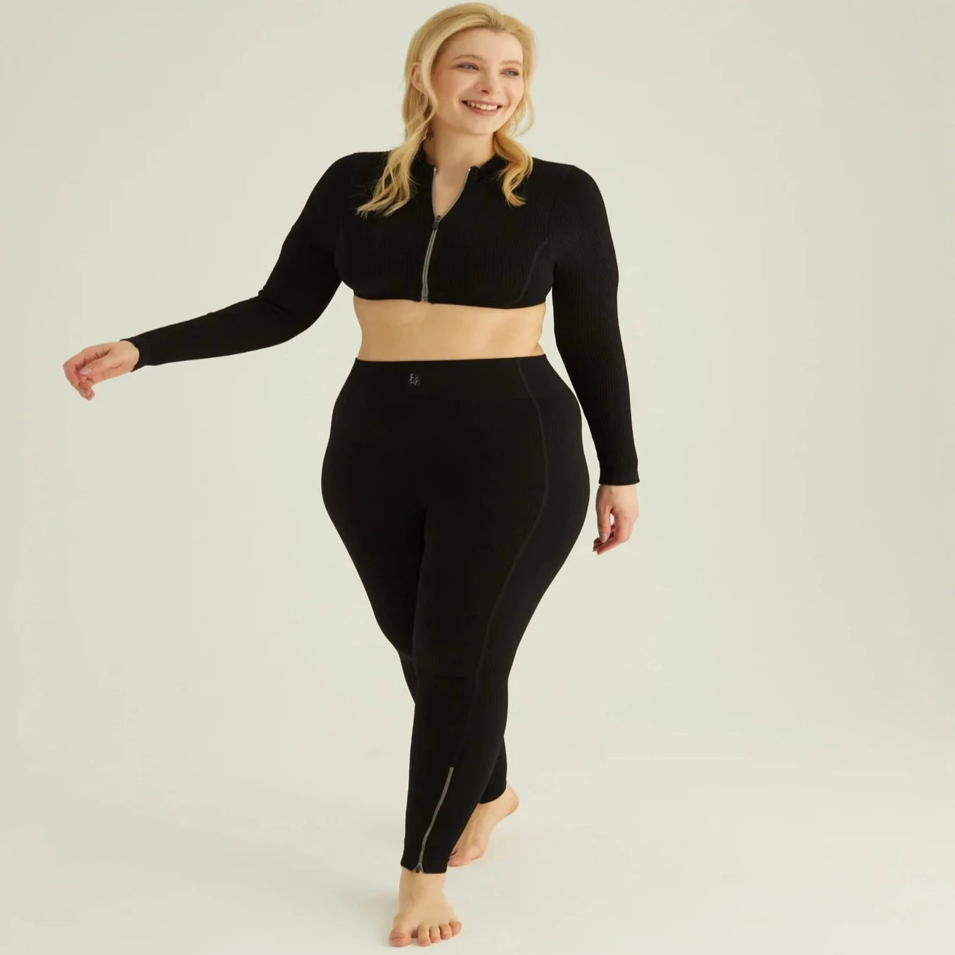 Form & Grace Seamless Ribbed Leggings With Contrast Zip Black - Gym Leggings - British D'sire Main image