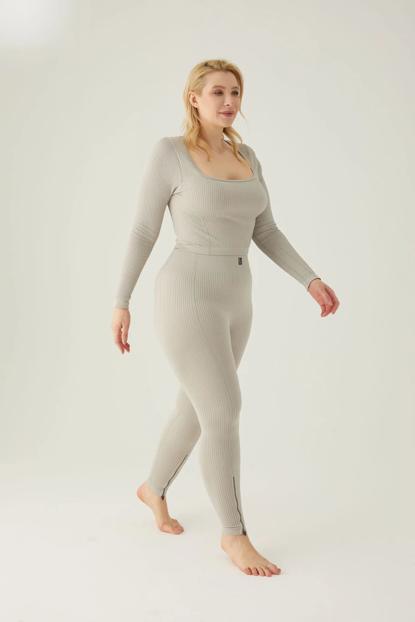 Form & Grace Seamless Ribbed Leggings With Contrast Zip Dove Grey - Gym Leggings - British D'sire