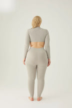 Form & Grace Seamless Ribbed Leggings With Contrast Zip Dove Grey - Gym Leggings - British D'sire