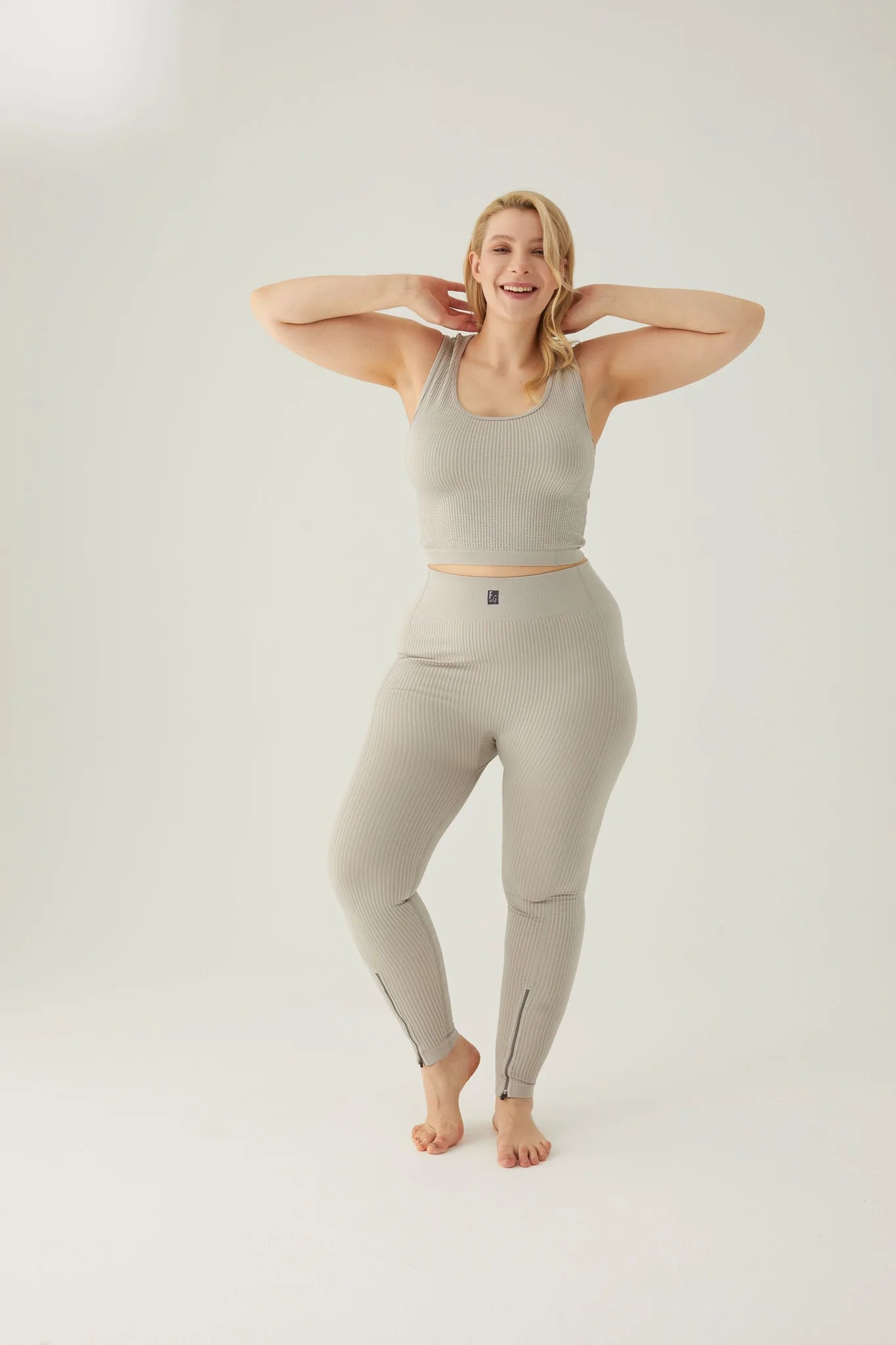 Form & Grace Seamless Ribbed Leggings With Contrast Zip Dove Grey - Gym Leggings - British D'sire