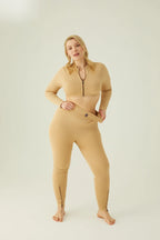 Form & Grace Seamless Ribbed Leggings With Contrast Zip Latte - Gym Leggings - British D'sire