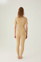 Form & Grace Seamless Ribbed Leggings With Contrast Zip Latte - Gym Leggings - British D'sire