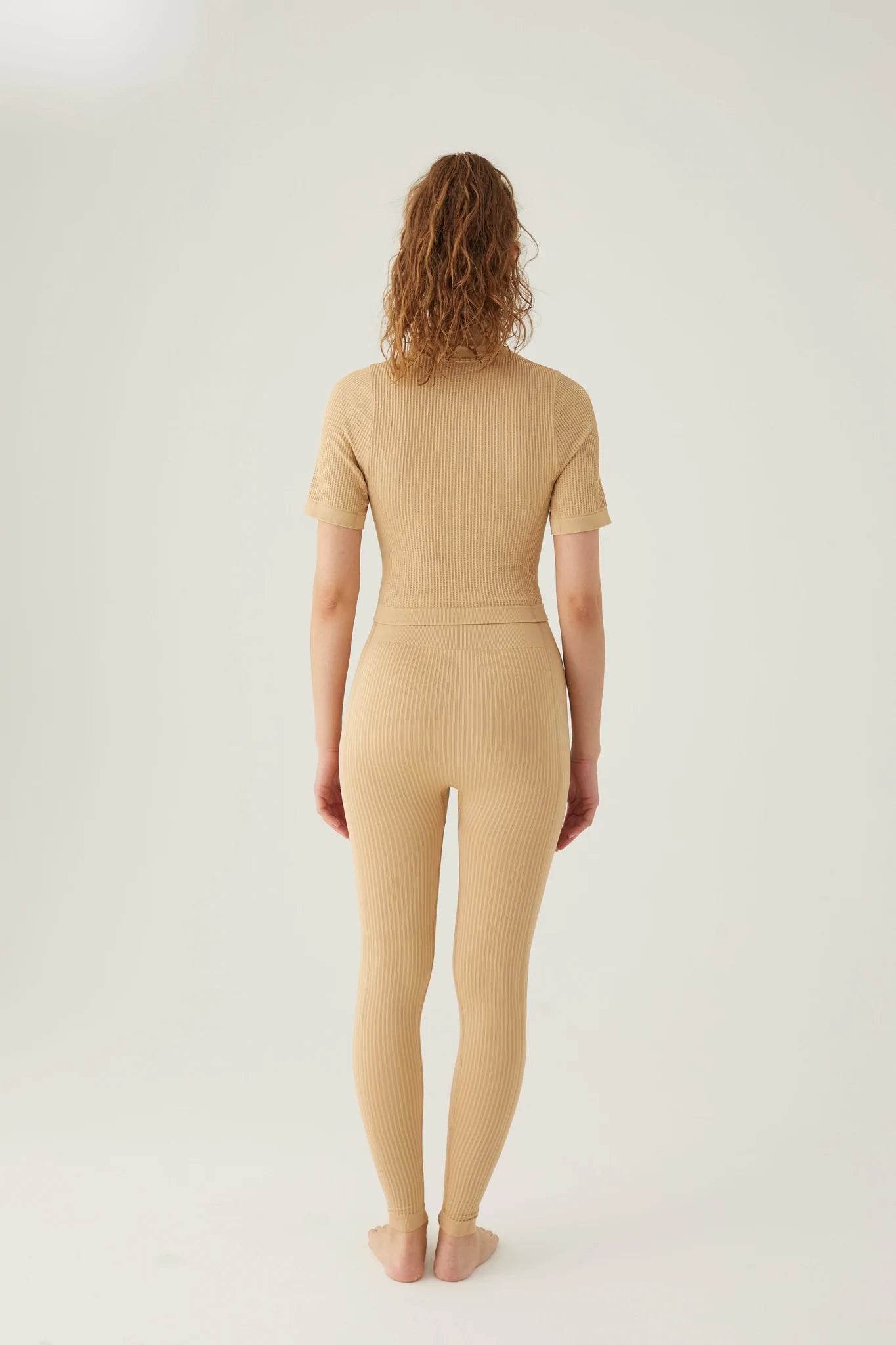Form & Grace Seamless Ribbed Leggings With Contrast Zip Latte - Gym Leggings - British D'sire