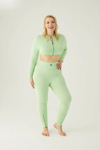 Form & Grace Seamless Ribbed Leggings With Contrast Zip Pistachio - Gym Leggings - British D'sire