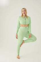 Form & Grace Seamless Ribbed Leggings With Contrast Zip Pistachio - Gym Leggings - British D'sire