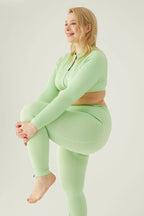 Form & Grace Seamless Ribbed Leggings With Contrast Zip Pistachio - Gym Leggings - British D'sire