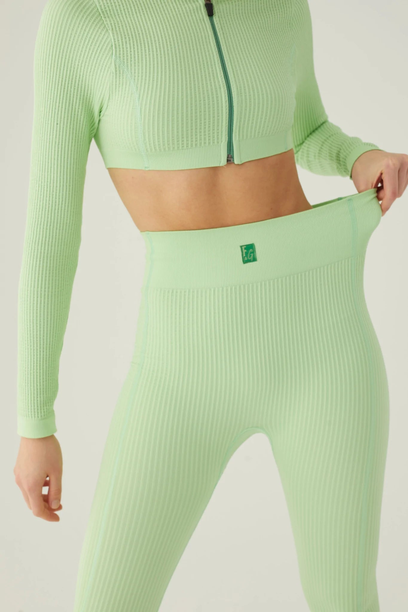 Form & Grace Seamless Ribbed Leggings With Contrast Zip Pistachio - Gym Leggings - British D'sire