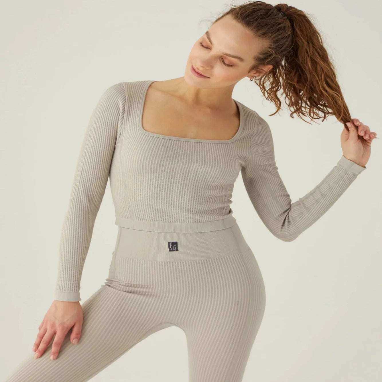 Form & Grace Seamless Square Neck Longsleeve Top Dove Grey - Womens Tees & Blouses - British D'sire Main image