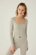 Form & Grace Seamless Square Neck Longsleeve Top Dove Grey - Womens Tees & Blouses - British D'sire