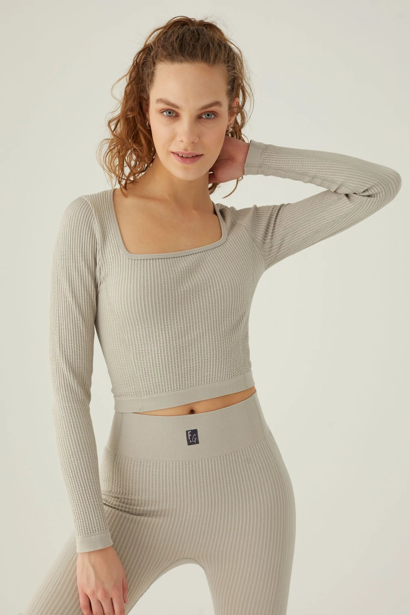 Form & Grace Seamless Square Neck Longsleeve Top Dove Grey - Womens Tees & Blouses - British D'sire