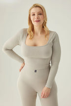 Form & Grace Seamless Square Neck Longsleeve Top Dove Grey - Womens Tees & Blouses - British D'sire