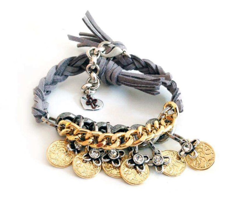 Friendship wraparound bracelets with Swarovski crystals and burnished gold coins charms. Boho bracelets, Italian bracelets. - bracelet, bracciale - British D'sire